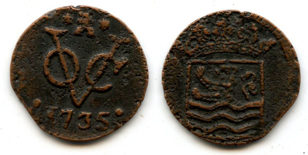 Copper duit issued by VOC (the Dutch East India Company), .1735., Zeeland coinage, Netherlands East Indies (KM #152.2)