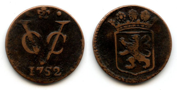 Copper duit issued by VOC, 1752, Dodrecht, Holland, Dutch East Indies (KM #72)