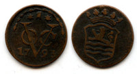 Copper duit issued by VOC (the Dutch East India Company), 1793 with a garland, Zeeland coinage, Netherlands East Indies (KM #159)