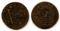 Copper duit issued by VOC (the Dutch East India Company), 1794 with a garland, Zeeland coinage, Netherlands East Indies (KM #159)