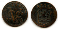 Copper duit issued by VOC (the Dutch East India Company), 1794 with a garland, Zeeland coinage, Netherlands East Indies (KM #159)