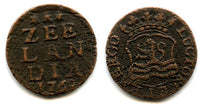 Copper duit, 1762, Middelburg mint, Zeeland coinage, Netherlands