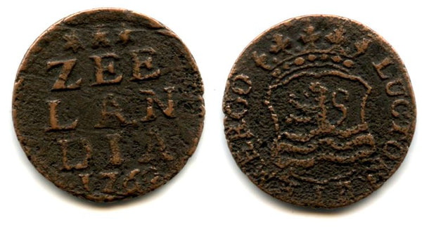 Copper duit, 1762, Middelburg mint, Zeeland coinage, Netherlands