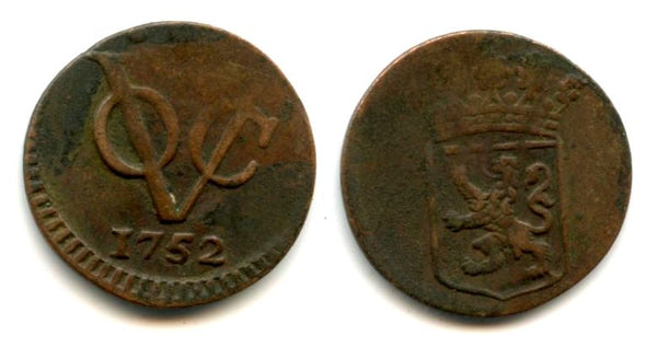 Scarce 1/2 duit, VOC, 1752, Dodrecht, Holland coinage, Dutch East Indies (KM #72)