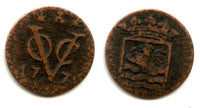 Rare denomination! Copper 1/2 duit issued by VOC (the Dutch East India Company), 1770, Zeeland coinage, Netherlands East Indies (KM #154)