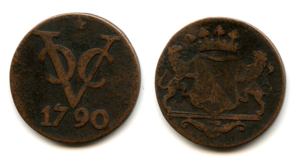 Scarce large Utrecht issue copper 2-duits issued by VOC (the Dutch East India Company), 1790, Dutch East India (KM-118)