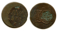 Rare large brass 1/2 stuiver, Louis Napoleon Bonaparte (1806-1810), Java, 1811, Dutch East Indies (KM #228)