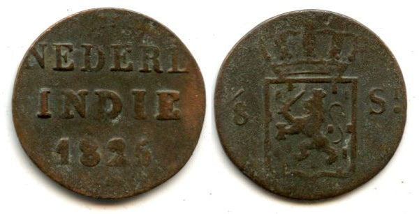 Copper 1/8 stuiver (1/2 duit), 1825, Dutch East Indies (KM #286)