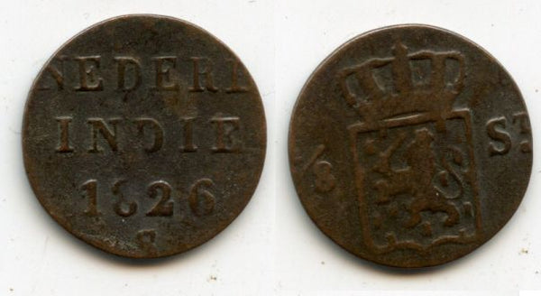 Copper 1/8 stuiver (1/2 duit), 1826, Dutch East Indies (KM #286)