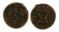 Copper duit, 1751, Harderwijk mint, Gelderland coinage, Netherlands  (KM #83)