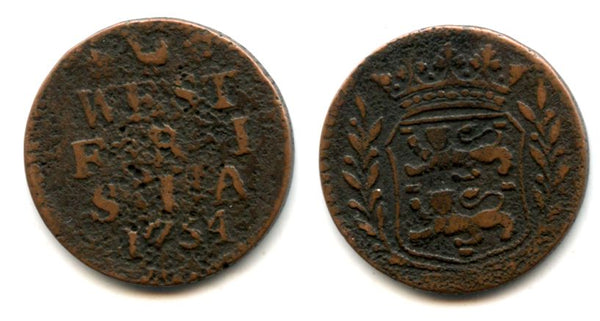 Copper duit, 1754, Hoorn mint, West Friesland coinage, Netherlands