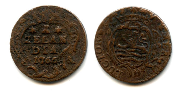 Copper duit, 1766, Middelburg mint, Zeeland coinage, Netherlands  (KM #101)