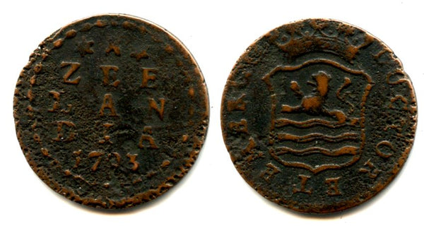 Copper duit, 1793, Middelburg mint, Zeeland coinage, Netherlands
