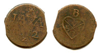Rare copper 1/4 stuiver (duit), Java, 1812-Z, Dutch East Indies under the British occupation (KM #240a)