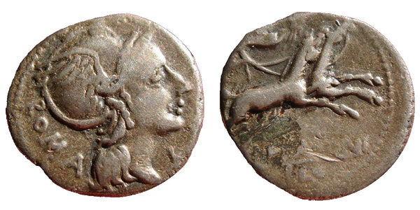 Silver denarius of L. Flaminius Chilo, struck 109-108 BC, Rome mint, Roman Republic