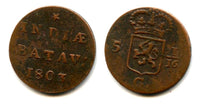 Rare copper duit, 1803, Batavian Republic (Dutch East Indies) (KM #76)