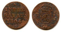 Rare large copper duit, 1804, Batavian Republic (Dutch East Indies) (KM #76)