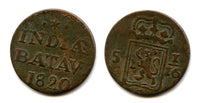 Rare large copper duit, 1820, Island of Sumatra, Batavian Republic (Dutch East Indies) (KM #282.1)