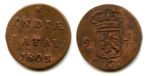 Rare copper duit, 1803, Batavian Republic (Dutch East Indies) (KM #76)