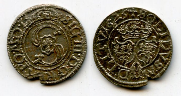 High quality silver 2-denars (solidus) of Sigismund III (1587-1632), 1625, Grand Duchy of Lithuania, Polish-Lithuanian Commonwealth (KM 31)