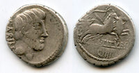 Silver denarius of L.Titurius L.f. Sabinus, minted 89 BC, Rome mint, Roman Republic