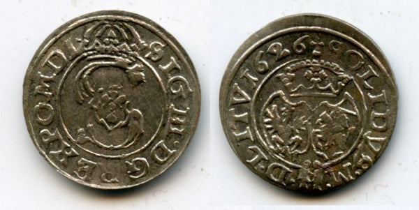 High quality silver 2-denars (solidus) of Sigismund III (1587-1632), 1626, Grand Duchy of Lithuania, Polish-Lithuanian Commonwealth (KM 31)