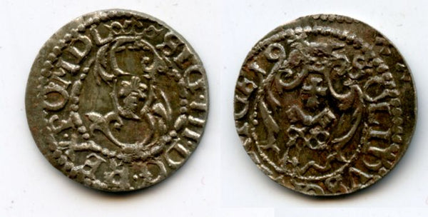 Silver shilling of Sigismund III (1587-1632), (16)19, Riga, Livonia, Polish-Lithuanian Commonwealth (KM#5)