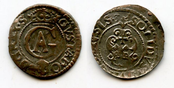 Silver solidus of Gustav Adolph (1611-1632),1631, Riga, Livonia, Swedish Occupation (KM #9 - unlisted date variety)