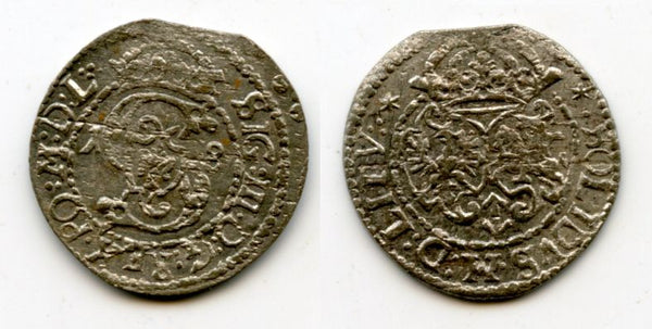 Silver shilling (4-denars or 2-solidi) of Sigismund III (1587-1632), 1618, Grand Duchy of Lithuania, Polish-Lithuanian Commonwealth (KM 16.3)