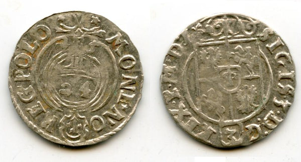 High quality! Silver 3-polker (1 kruzierz) of Sigismund III (1587-1632), 1625, Poland, Polish-Lithuanian Commonwealth