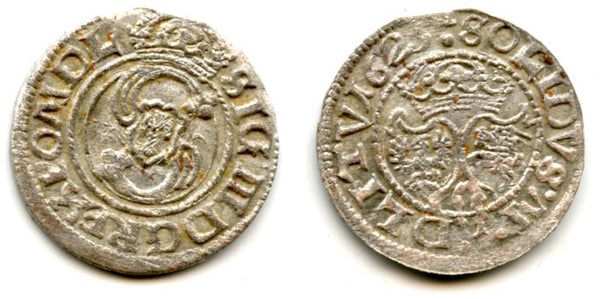 High quality silver 2-denars (solidus) of Sigismund III (1587-1632), 1625, Grand Duchy of Lithuania, Polish-Lithuanian Commonwealth (KM 31)