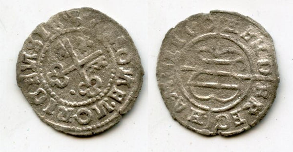 Scarce silver shilling of Hermann Hasenkamp von Brüggeneye (15351549), Grand Master of the Livonian Order, Riga mint, 1537