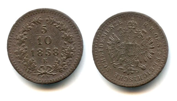 High quality 1/2-kreuzer, 1858-B, Franz Joseph I (1848-1916), Kremnitz mint, Austria