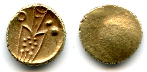 Rare gold Kali scyphate fanam minted from South-Eastern India, Dutch VOC or local issue, 17th-18th century, India (Herrli #3.07 var)