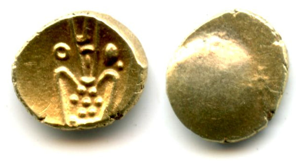 Rare gold Kali scyphate fanam minted from South-Eastern India, Dutch VOC or local issue, 17th-18th century, India (Herrli #3.07 var)