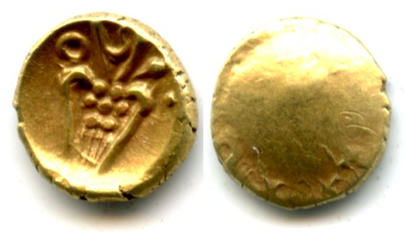 Rare gold Kali scyphate fanam minted from South-Eastern India, Dutch VOC or local issue, 17th-18th century, India (Herrli #3.07 var)