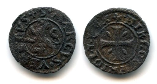 Rare billon carzia (denier), occupation of Cyprus by Venice, in the name of the Doge Jeronimo Prioli (1559-1567), Cyprus