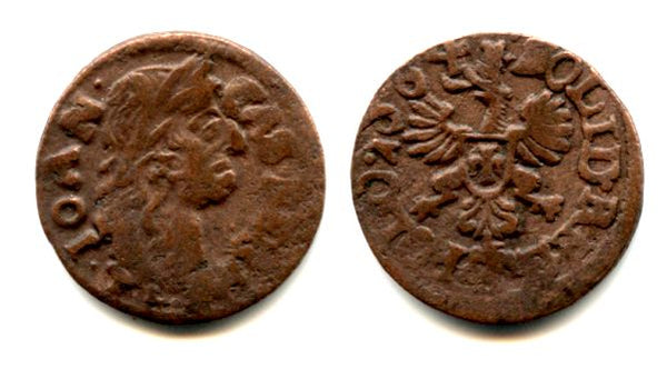 Nice copper solidus (schilling or szelag) dated 1664, Johann II Casimir (1648-1668), King of Poland and a Grand Duke of Lithuania - Polish issue (KM #110)