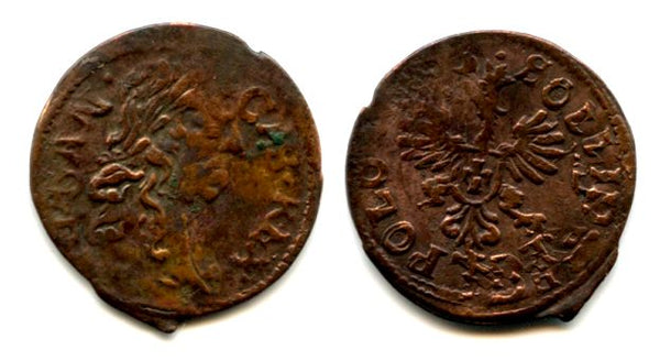 Nice copper solidus (schilling or szelag) dated 1665, Johann II Casimir (1648-1668), King of Poland and a Grand Duke of Lithuania - Polish issue (KM #110)