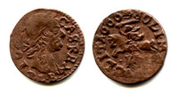 Nice copper solidus (schilling or szelag) dated 1666, Johann II Casimir (1648-1668), King of Poland and a Grand Duke of Lithuania - Lithuanian horseman type, TLB/KHPL monogram (KM #50)