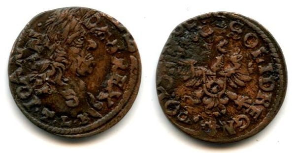 Copper solidus, 1665, Johann II Casimir (1648-1668), Poland (KM #110)