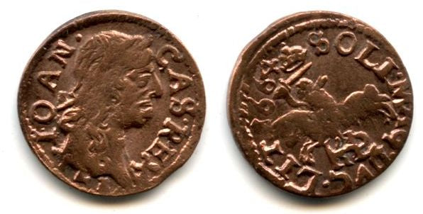 Nice copper solidus (schilling or szelag) dated 1664, Johann II Casimir (1648-1668), King of Poland and a Grand Duke of Lithuania - Lithuanian horseman type, TLB/KHPL (KM #50)