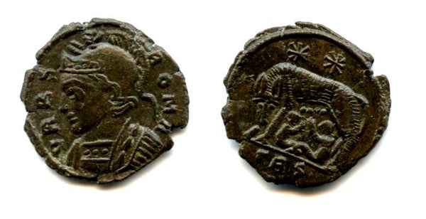 Ancient British barbarous VRBS ROMA AE3, minted ca.336-348 AD - high quality imitation of the continental type from Dorchester (?) in Roman Britain