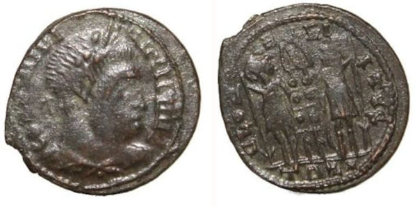 Ancient British barbarous Constantinian GLORIA EXERCITVS AE3, minted ca.330-348 AD - high quality imitation of the continental type from Dorchester (?) in Roman Britain