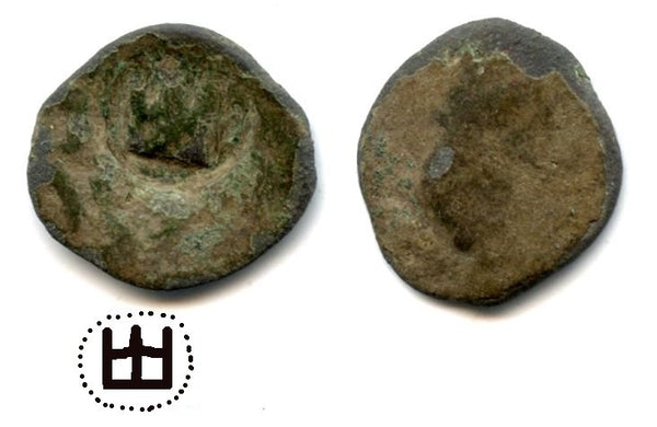 Copper Golden Horde pul with a large "castle" countermark by the Genoese in Caffa, , ca.1300-1400 AD (Retowski cmk #2)