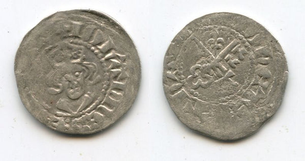 Scarce silver shilling (penny) of Bishop Johann Vyffhusen (1343-1373), Dorpat mint, Bishopric of Dorpat