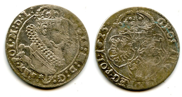 Large silver 6-groschen (1/5 thaler) of Sigismund III (1587-1632), 1625, Polish Royal issue, Polish-Lithuanian Commonwealth (KM#42)