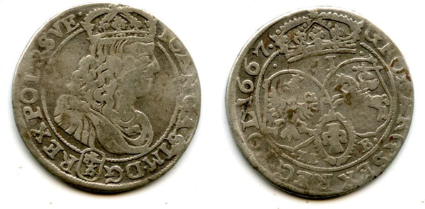 Large silver 6-groschen of John II Casimir (1649-1668), 1667-TLB, Polish Royal issue, Polish-Lithuanian Commonwealth (KM#91)