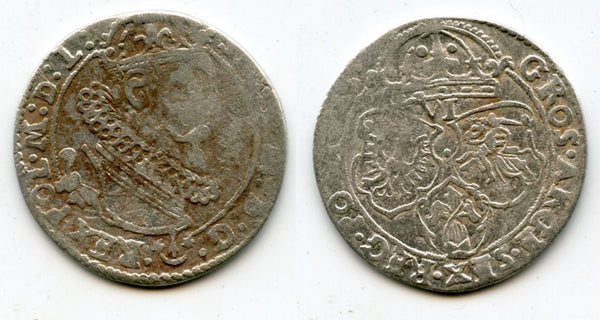 Large silver 6-groschen (1/5 thaler) of Sigismund III (1587-1632), 1625, Polish Royal issue, Polish-Lithuanian Commonwealth (KM#42)