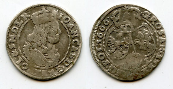 Large silver 6-groschen of John II Casimir (1649-1668), 1666-AT, Polish Royal issue, Polish-Lithuanian Commonwealth (KM#91)